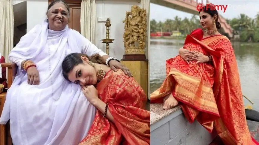 Mouni Roy Meets Amma Aka Mata Amritanandamayi, Shares Beautiful Photos in Classic Red and Golden Banarasi Saree