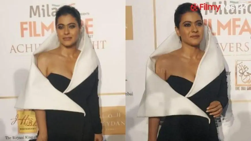 Kajol Looks Drop-Dead Gorg As She Opts for a Black-White Gown With Thigh-High Slit and Dramatic Collar at an Awards Show! (View Pics)