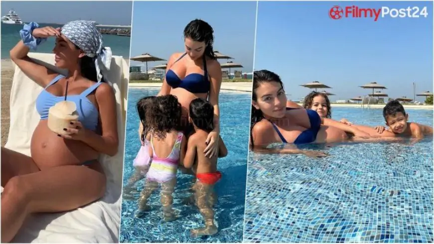 Cristiano Ronaldo’s Heavily Pregant Girlfriend Georgina Rodriguez Flaunts Baby Bump in Blue Bikinis, Check Lavish Vacation Photos