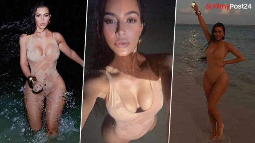 Kim Kardashian Flaunts Her Hourglass Figure In A Nude Swimwear (View Pics)