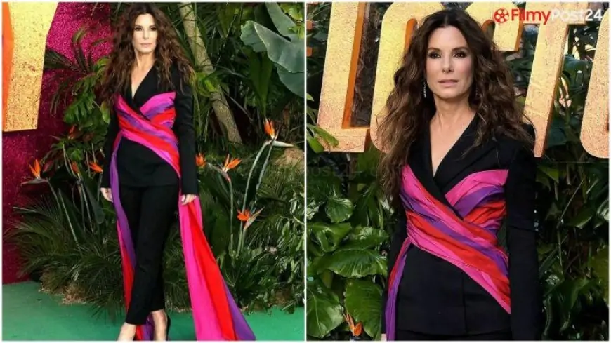 Sandra Bullock Sets the Fashion Ball Rolling With her Black and Pink Suit By Carolina Herrera