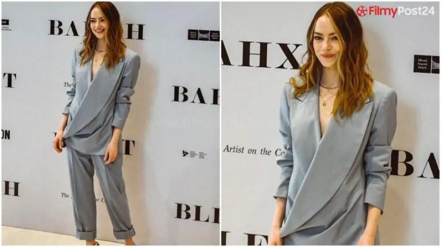 Emma Stone Keeps it Formal But Glamorous in Her Grey Louis Vuitton Suit (View Pics)