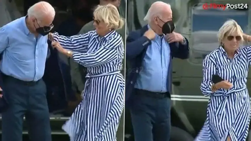 US President Joe Biden's Hands Get Stuck While Wearing His Jacket, Drops His Aviators (Watch Video)