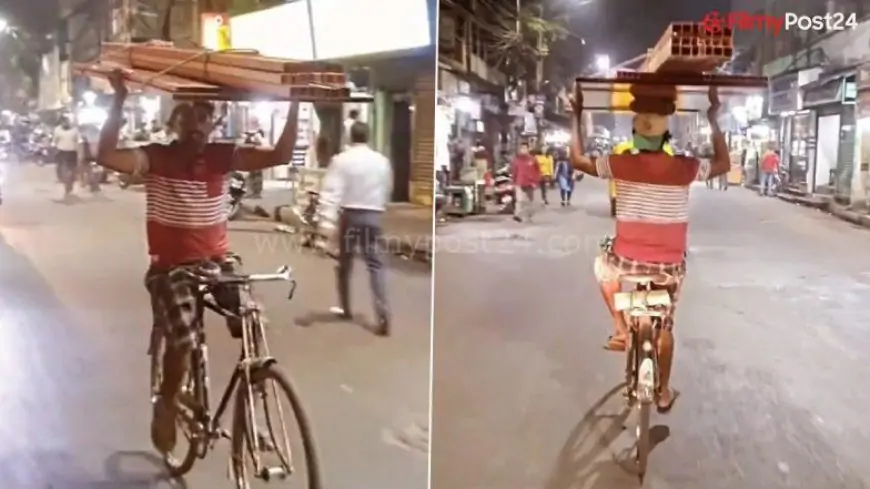Viral Video: Man Rides Bicycle Holding Weight on His Head With Each Fingers