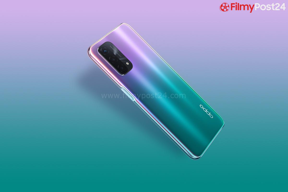 OPPO A74 5G Amazing Purple on gradient background
