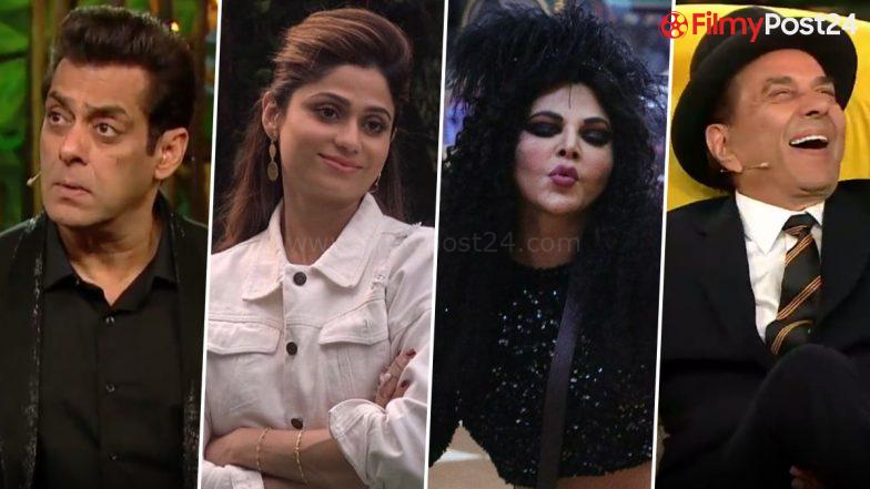 Bigg Boss 15: Salman Khan Schools Shamita Shetty; Dharmendra Deol Praises Rakhi Sawant for Her Entertainment Quotient on the Weekend Ka Vaar Episode