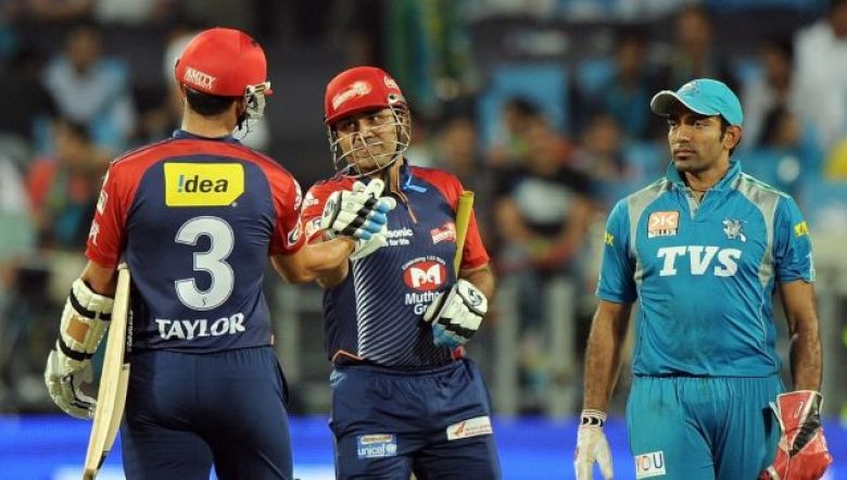 Ross Taylor and Virender Sehwag while playing for Delhi in IPL 2012. AFP